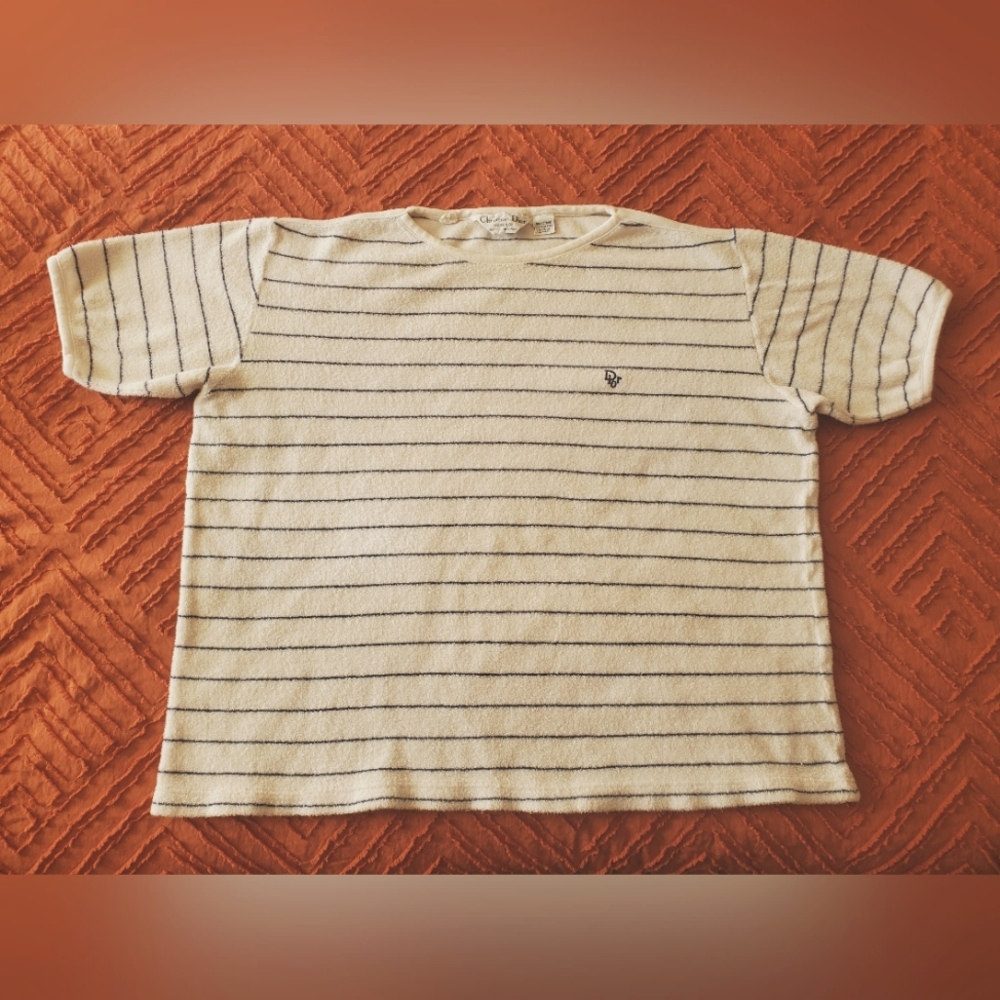 Vintage 1980's Christian Dior terry cloth cropped shirt.  Women's size XL.